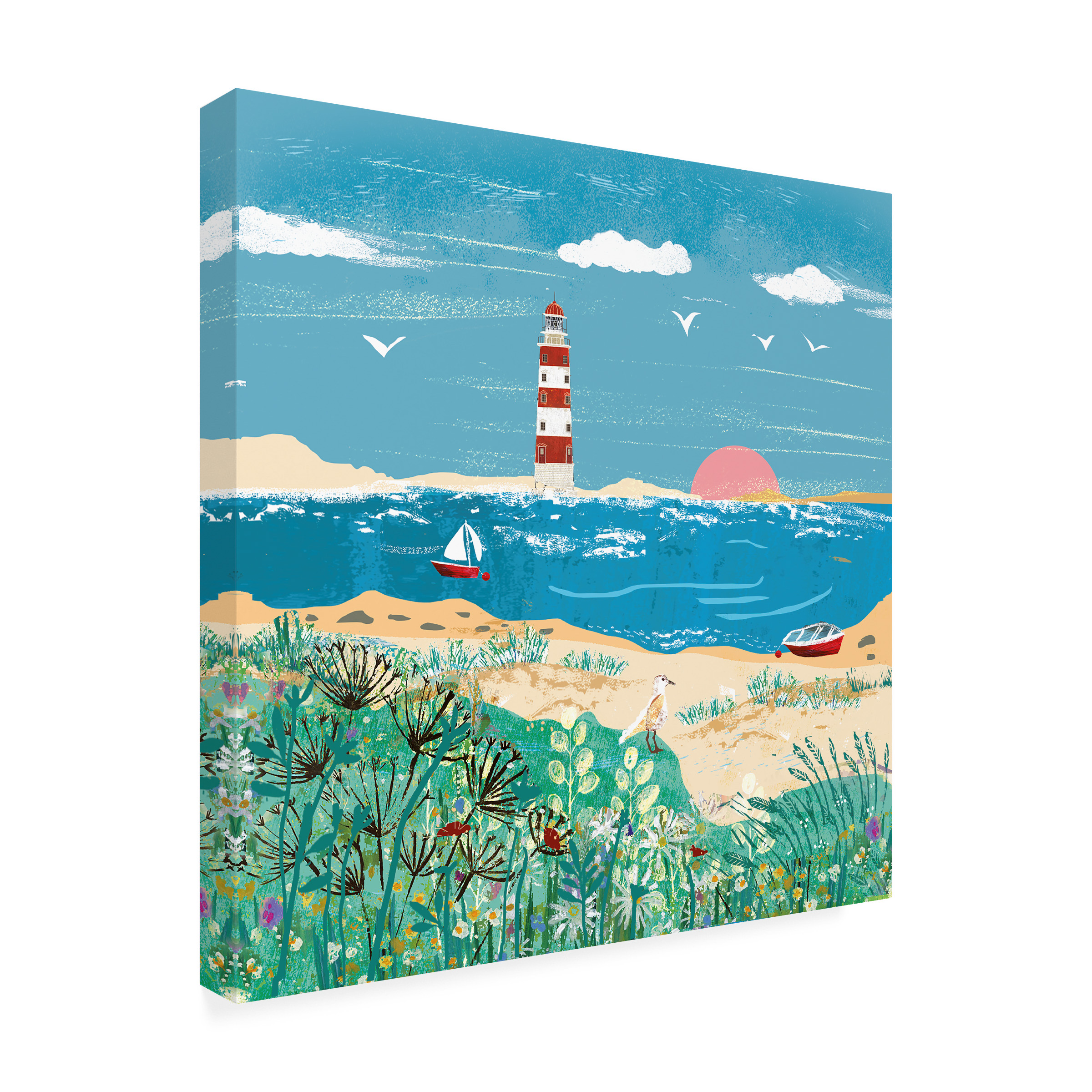 Canvas Wall Art - Paper Dove Co Ltd 'Sunny Lighthouse' Wall Art for Living Room, Bedroom, or Office DÃ©cor by Trademark Fine Art - 18 x 18 Inches