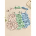 thumbnail image 4 of Aojekbee Baby Girls 3Pcs Summer Outfit Sleeveless Button Front Romper + Shorts + Headband Set Newborn Clothes, 4 of 10