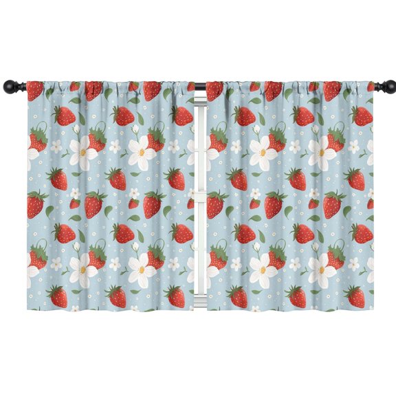 Blackout Kids Curtains,Blue Strawberry Plants Fruit Childrens Insulated Curtains Set Of 2,Bedroom Essentials,Toddler Room Decor 42x54in(106x137cm)