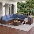 thumbnail image 2 of LHBcraft 7 Pieces Patio Conversation Set, All-Weather Rattan Wicker Outdoor Sectional Furniture with Coffee Table for Garden & Backyard & Poolside, Taupe-Blue, 2 of 11