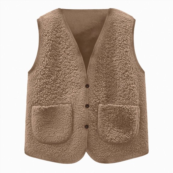 Gubotare Girls' Boys Sherpa Fleece Vest Sleeveless Jacket Outwear Lightweight Solid Color Cute Jacket with Pockets Khaki,Size 11-12 Years