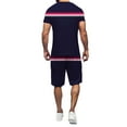 thumbnail image 4 of PEASKJP Mens 2 Piece Short Set Short Sleeve Drop Shoulder Tee Top Elastic Waist Shorts Set,Navy L, 4 of 5