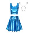 thumbnail image 1 of YONGHS Women's Alien Set Cheer Leader Outfit Metallic Crop Tank Top with Ruffle Skirt Hair Hoop Blue B XL, 1 of 7
