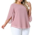 thumbnail image 2 of DARING DIVA Women's Plus Petal Sleeve Chiffon Flowy Blouse 1X Pink, 2 of 6