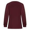 thumbnail image 5 of CQONEPT Women's Lace Patchwork Shirts Pleated Crewneck Blouse Trendy Palazzo Going Out Long Sleeve Tunic Tops Wine S, 5 of 6