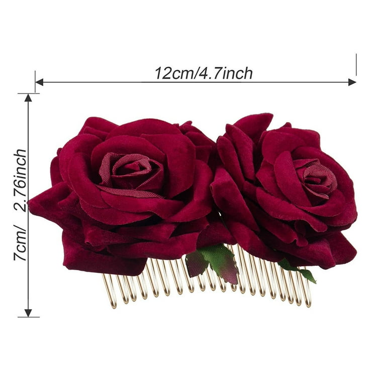 Bememo 2 Pack Rose Flower Hair Clip Women Rose Flower Hair Accessories Wedding Hair Clip Flamenco Dancer (Red)