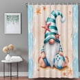 thumbnail image 3 of Bathroom Shower Curtain Summer Beach Funny Stripes Gnome Waterproof Shower Curtains with Hooks, Ocean Sea Stars Bath Curtains Bathtub Curtain Home Decor 72x72in, 3 of 9