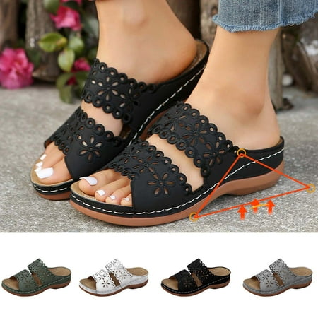 

Women s Summer New Casual Large Size Solid Color Hollow Sandals Beach Wedge Fish Mouth Sandals Black qILAKOG Size 9