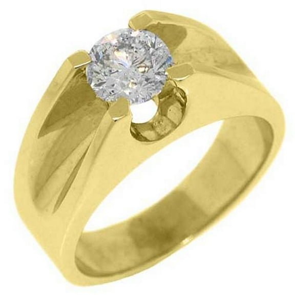 14k Yellow Gold Mens Solitaire round cut Diamond Ring 1.26 Carats