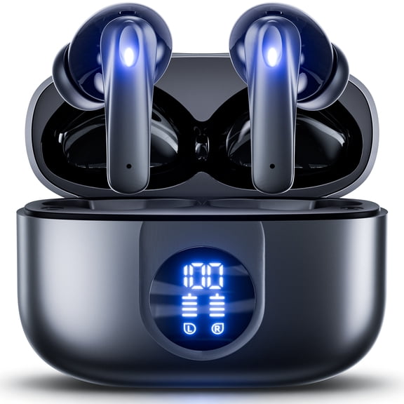 VEAT00L P91 Wireless Earbuds, Bluetooth Headphones V5.4 Stereo Ear buds with Noise Cancelling Mics, 60H Playback Mini Case with Dual LED Display, IP7 Waterproof in-Ear Earphones for Android iOS