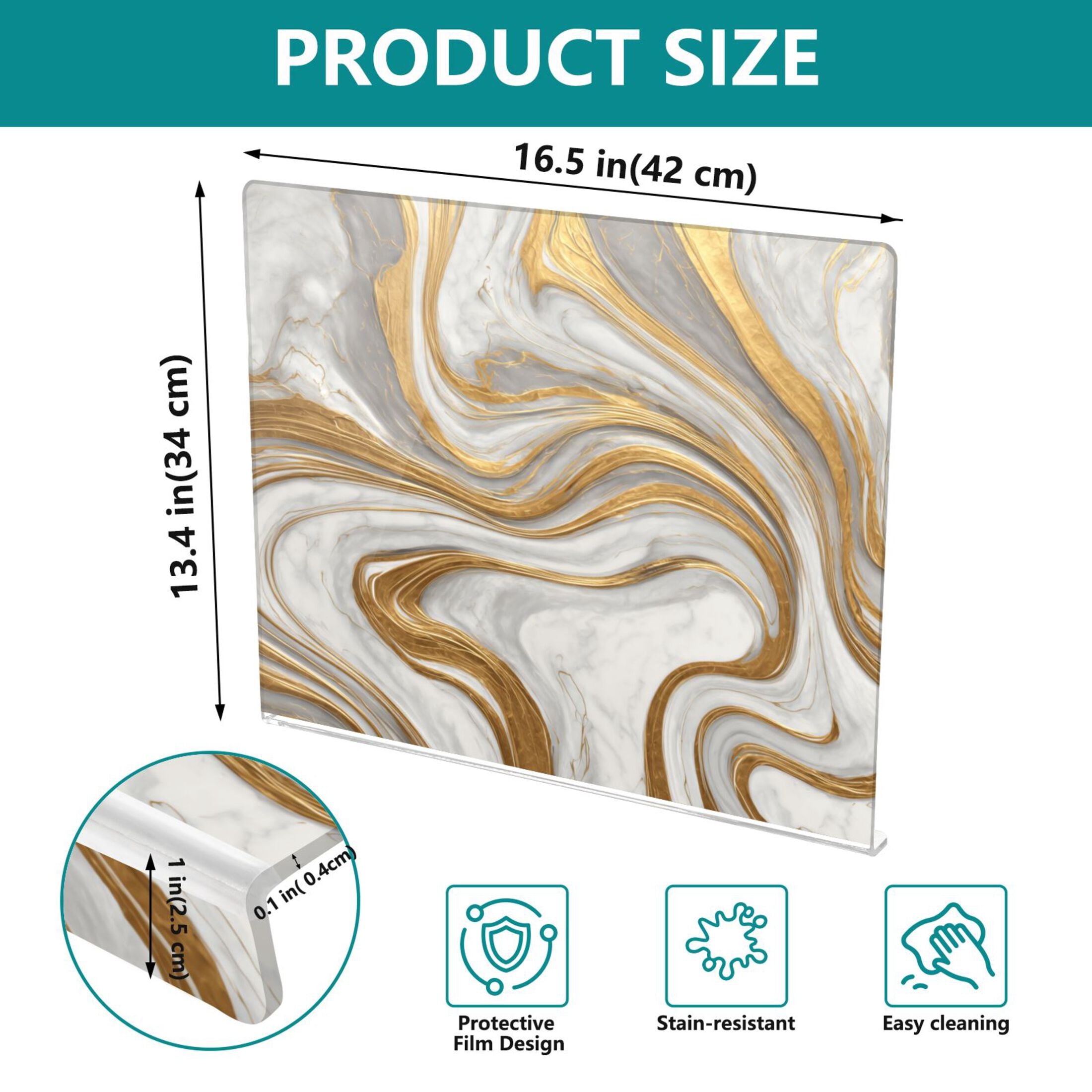13.4" x 16.5" Food-Grade Acrylic Cutting Board Non-Slip Kitchen Chopping Board Gold and White Marble
