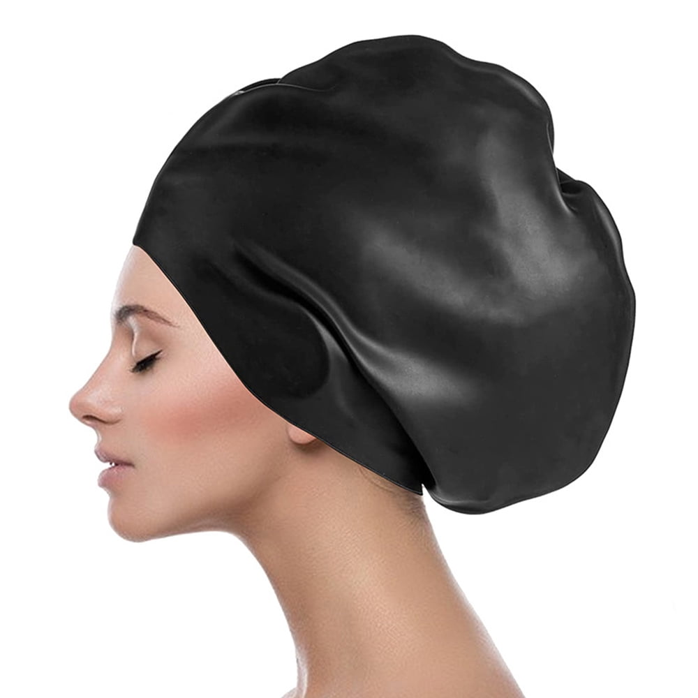Silicone Swim Cap,Comfortable Bathing Cap Ideal for Curly Short Medium Long  Hair, Swimming Cap for Women and Men, Shower Caps Keep Hairstyle  Unchanged,black，G193408 