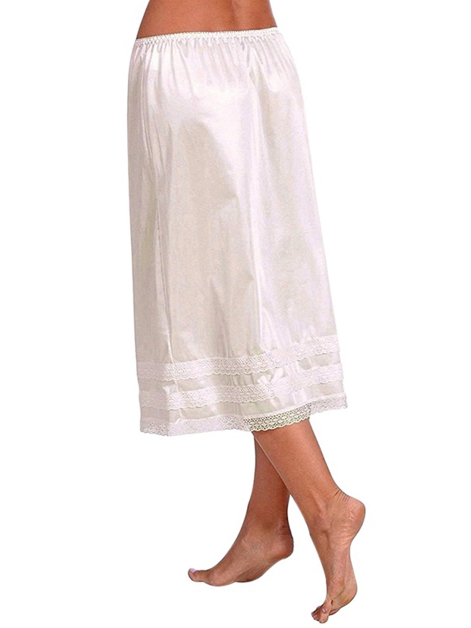 Xsylife Women Satin Half Slips Adjustable Waist LaceTrim Solid Skirt Long Underskirt Dress Summer Petticoat