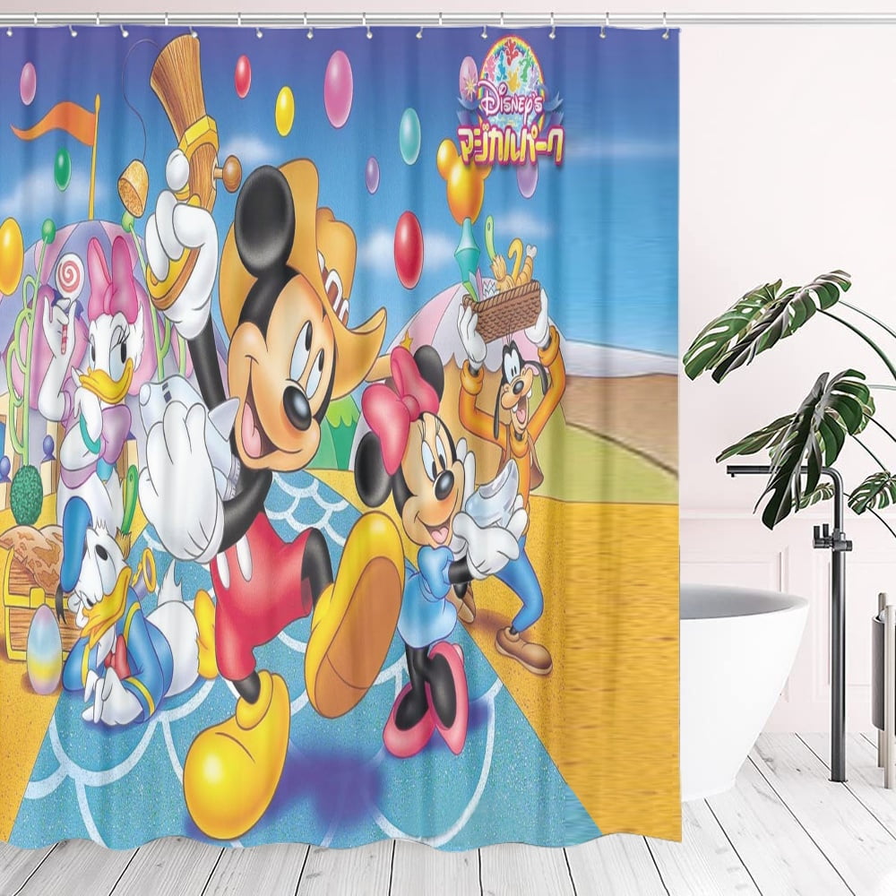 Mickey Mouse Shower Curtain With Hooks, Design. Bathroom Showers