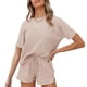 thumbnail image 1 of Conjunto de pijama tipo gofre de manga corta para mujer, top y pantalones cortos, chándal de 2 piezas (albaricoque), 1 of 5