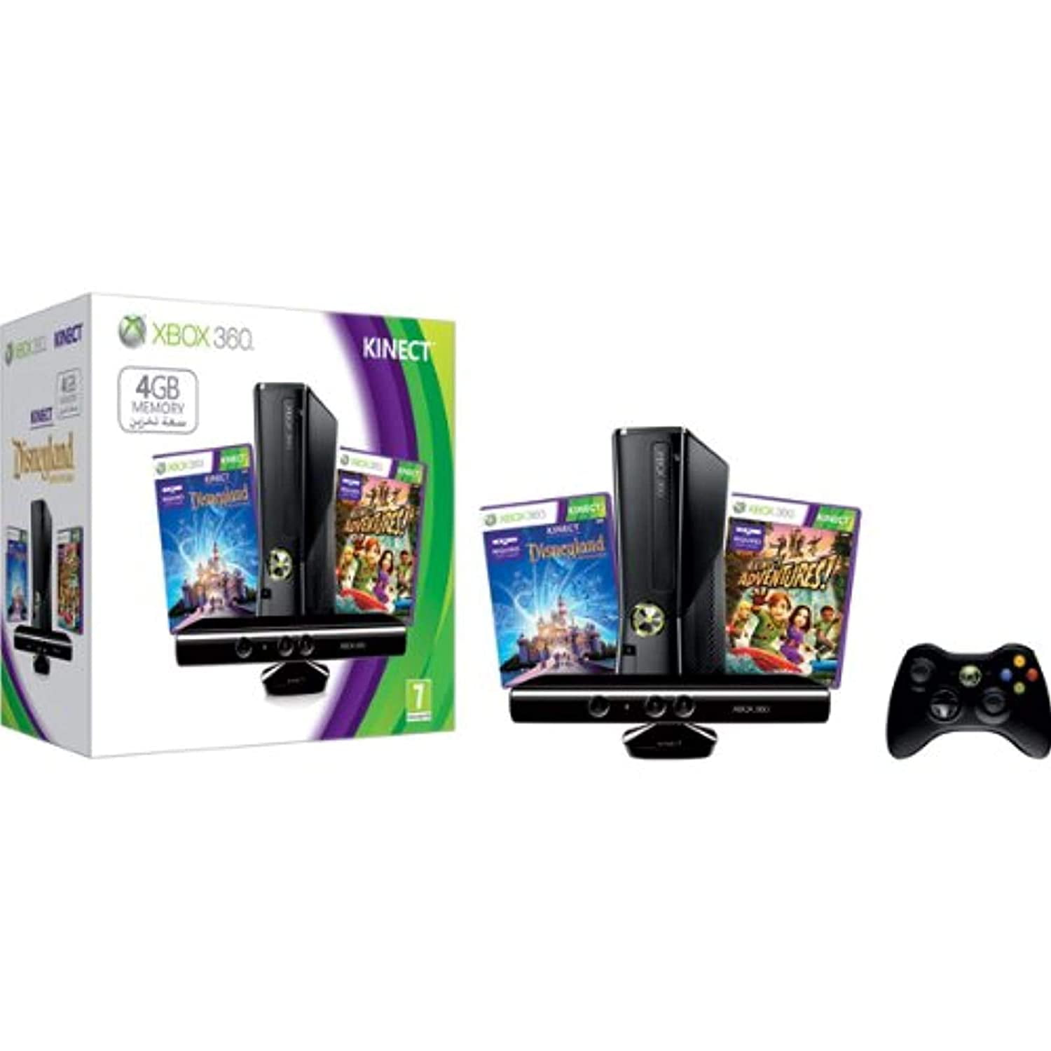 Microsoft Xbox 360 S 4GB Kinect Console Bundle with Kinect Disneyland Adventures and Kinect Adventures, Black