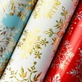 thumbnail image 2 of JILLSON & ROBERTS Winter Snowflake Holographic Wrapping Paper Roll Bundle - Red, Blue, White, Gold (25 sq ft per roll, 75 Total Sq Ft) for Christmas, 3 Pack, 2 of 5