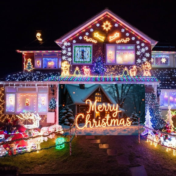 Snow Cabin Merry Christmas Font Outdoor Garage Door Banner Large Christmas Decoration Door Cover Seasonal Outdoor Garage Door Home Wall Flag Napkins Banner String of Flags Garden Flag Holder Stand 28