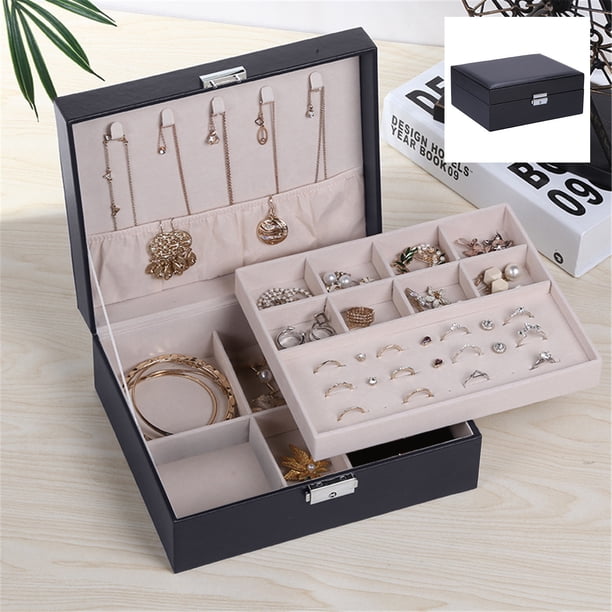 Joyeros para mujer, joyeros y organizadores Joyero de cuero de doble capa Organizador de viaje Caja de almacenamiento multifunción Estuches para guardar joyas