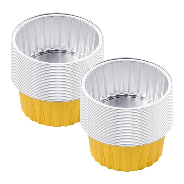 kjfeif Liquidation 50 Pcs Gobelets Ronds Réutilisables en Papier D\'aluminium pour Friteuse à Air Chaud, Contenants Jetables Mini pour Gâteaux Moules à Flan pour Pouding, Soufflé, Fête, Mariage