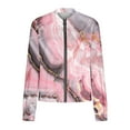 thumbnail image 4 of Womens Fashion Bomber Jacket Casual Floral Print Lightweight Jackets Full Zip Coats with Pocket Fall Stand Collar Short Outwear Tops (Pink L), 4 of 7