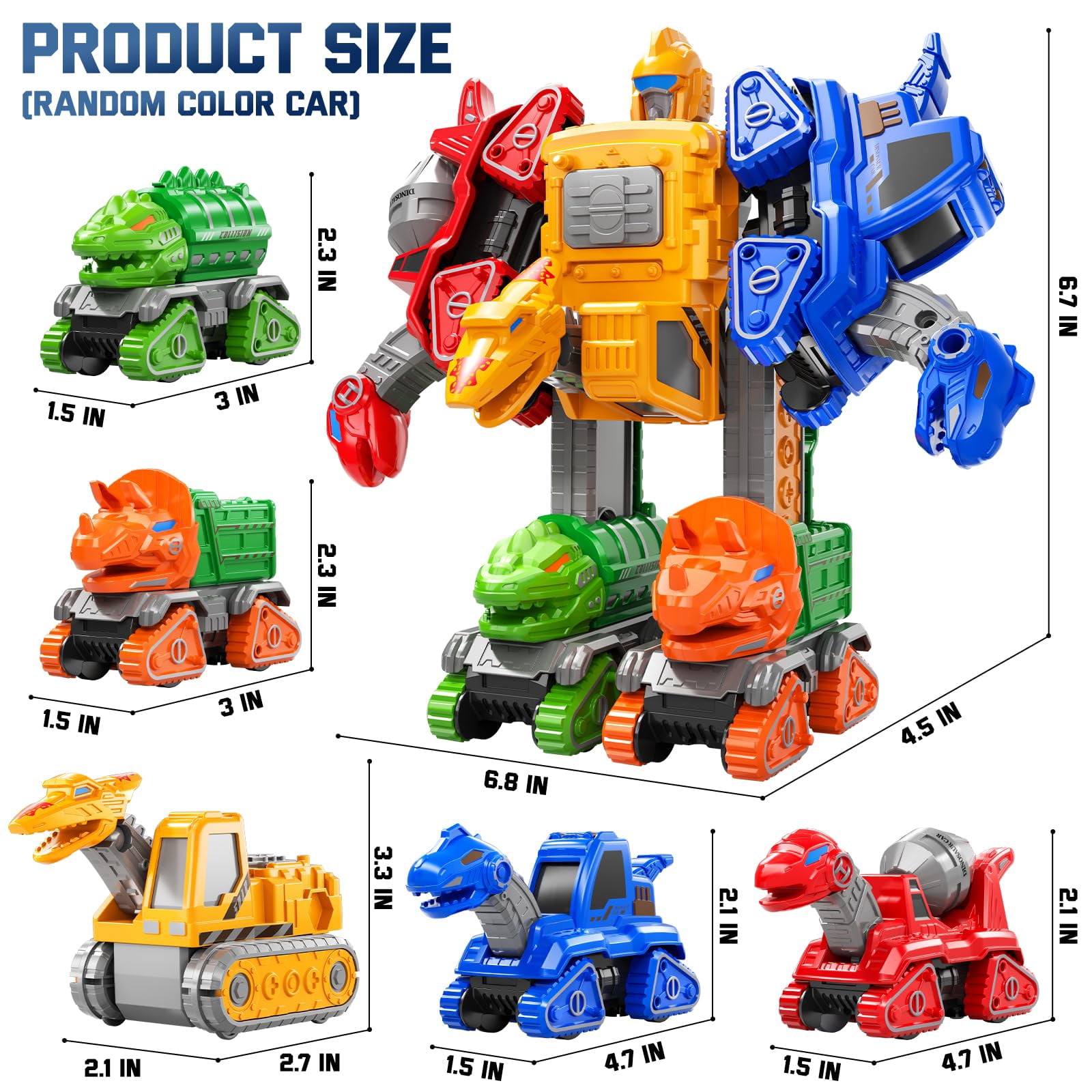 5-in-1 Dinosaur Transforming Robot Toy, Construction Vehicle Set for Kids 3-8, STEM Educational Building Toy Cars