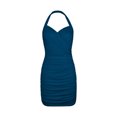 thumbnail image 4 of HKEJIAOI Robe Fleurie pour Femmes Robe d'Anniversaire Robe pour Femmes Nouvelle Mode Coupe Ajustée Aguichant Couleur Unie Robe à Col en V Bleu Rabais Liquidation, 4 of 7