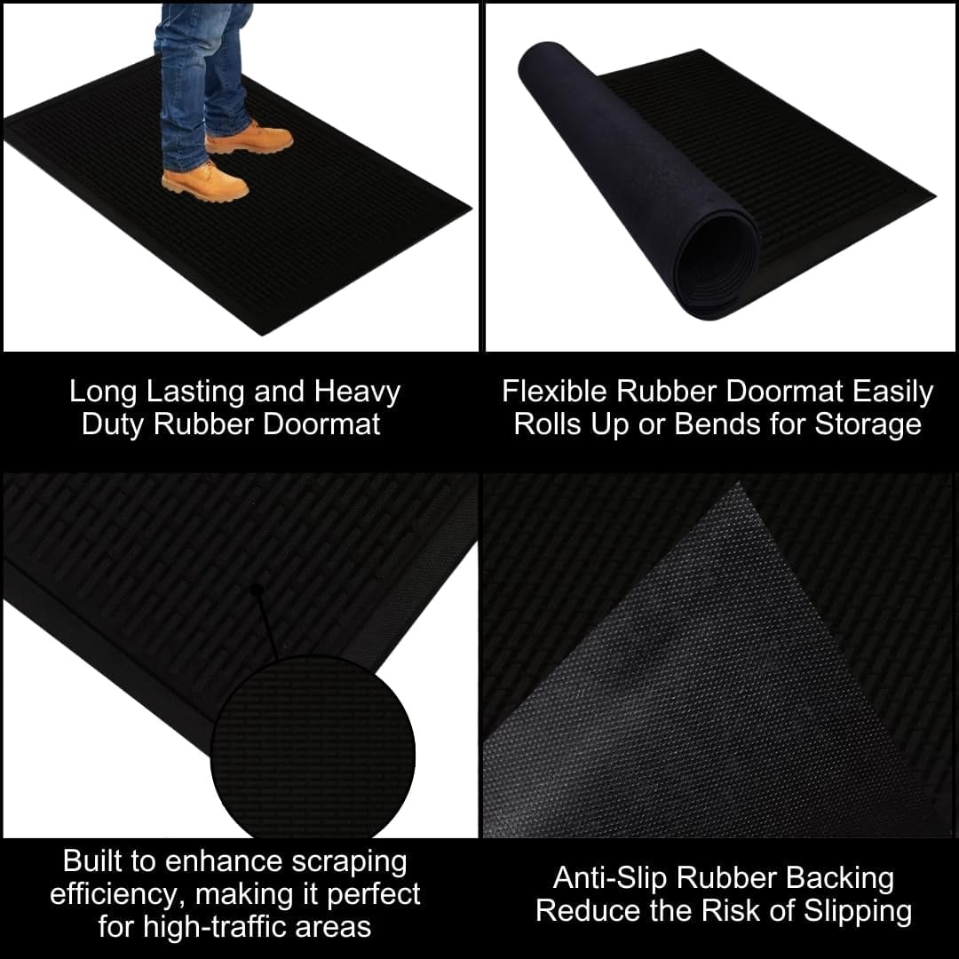 A1HC Natural Rubber Scraper Door Mat 18"x30" for Mud & Dirt Control, Heavy Traffic, Commercial & Residential Entryways