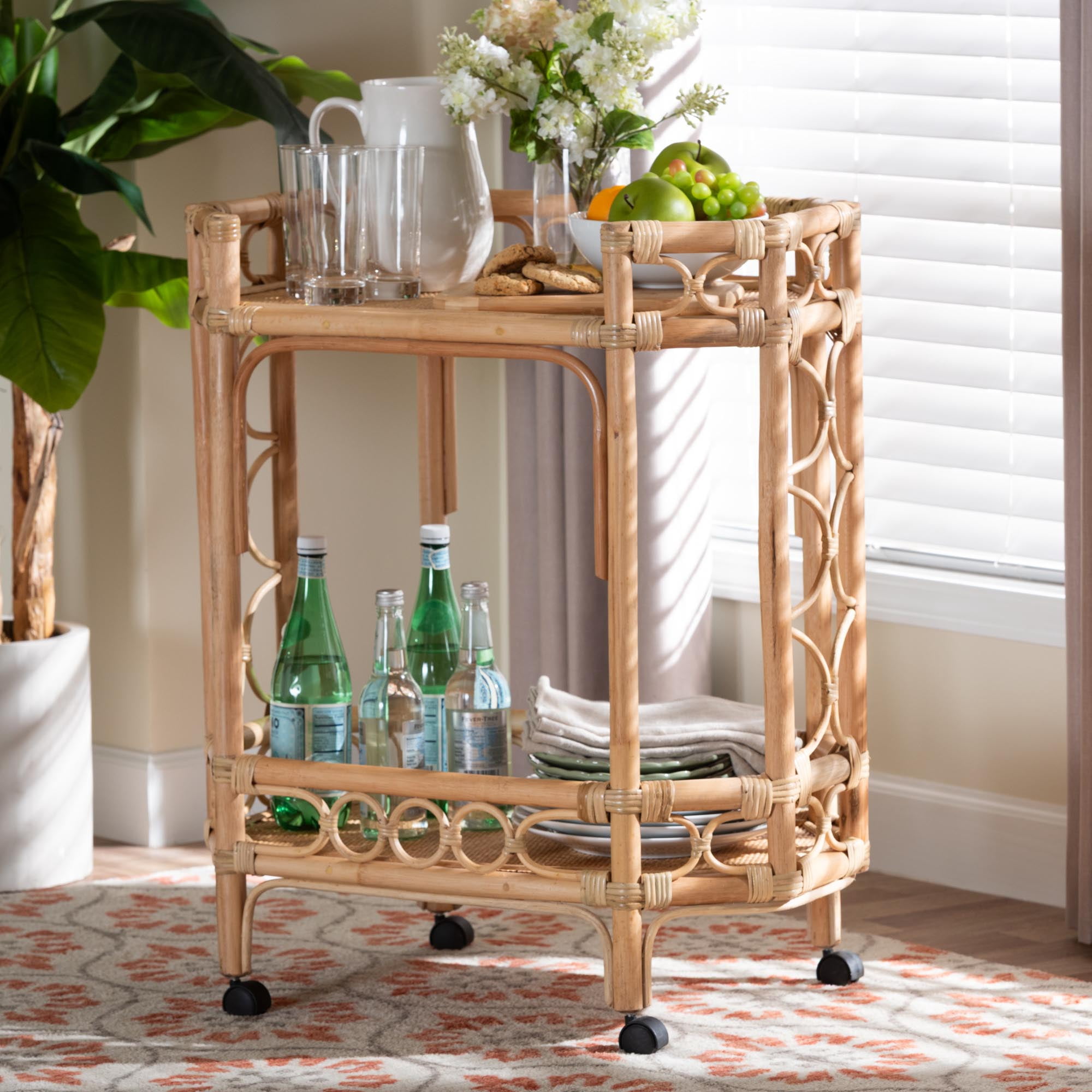 bali & pari Rene Boho Kitchen Cart, 2-Tier, Natural Rattan