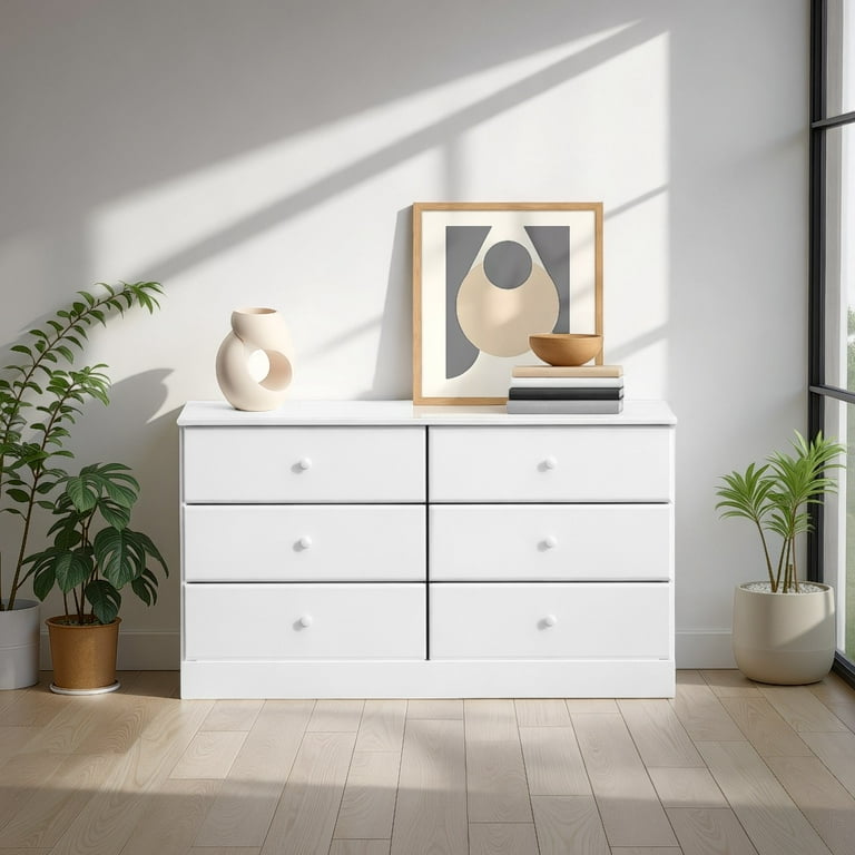 Prepac Astrid 6-Drawer Dresser, Solid Wood White Finish