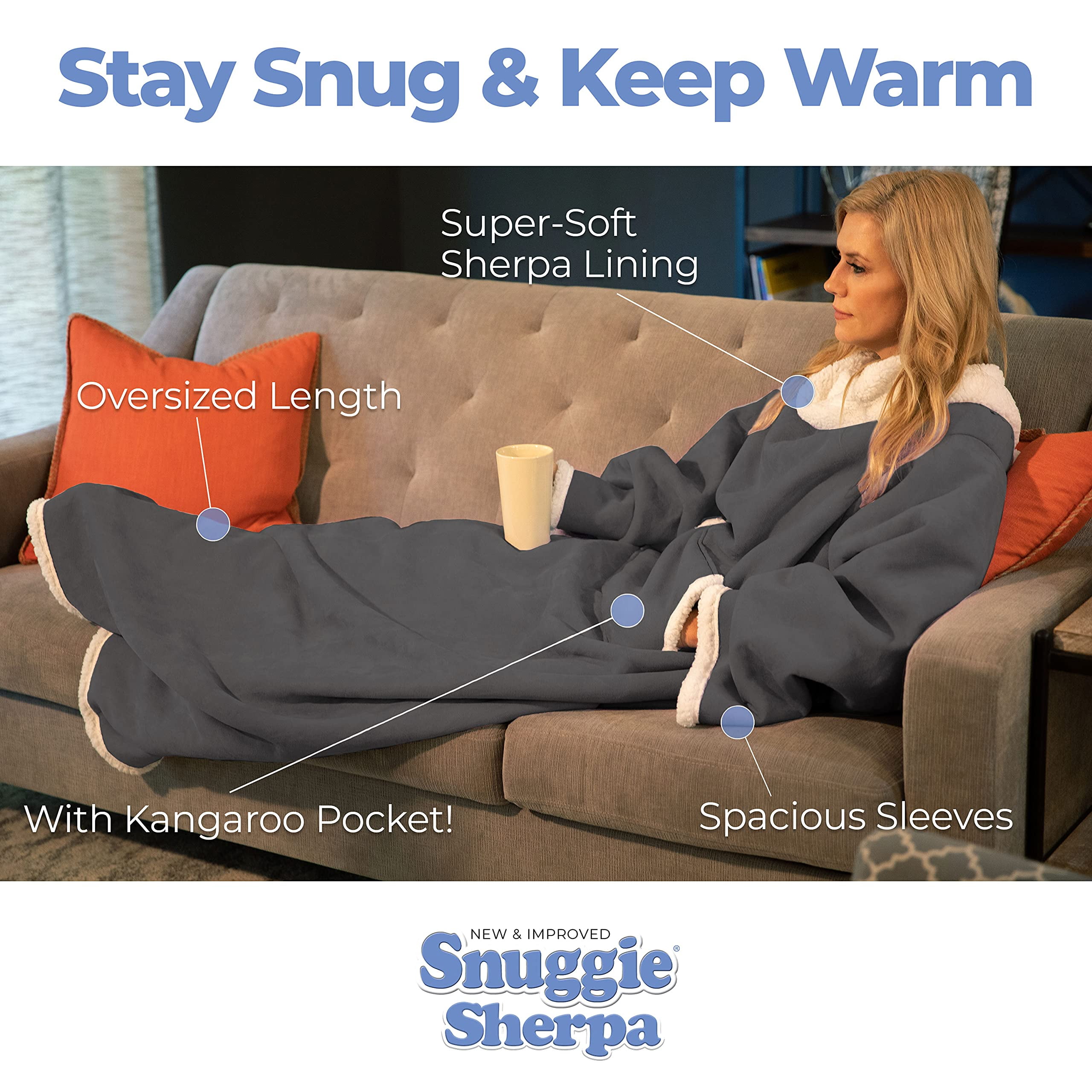 Snuggie Sherpa the Original Wearable Blanket with Sleeves Adult Size Charcoal Walmart