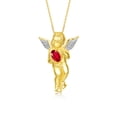 thumbnail image 3 of RYLOS Matching jewelry Guardian Angel Yellow Gold Plated Set : Necklace, Tennis Bracelet, & Ring. Gemstone & Diamonds, 7"-8" Wrist & 18" Chain.  Ruby Birthstone; Size 10, 3 of 9
