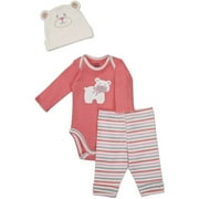 Newborn Girls' 3 Piece Bear Hat, Bodysuit and Pant Set