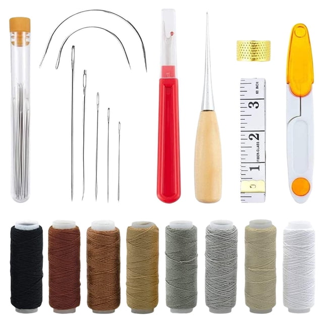 Billuyoard Kit de puntada de reparación de lona de cuero punzón de costura rápida 3 agujas hilo de 3 colores Suministros de marroquinería Tipo 2