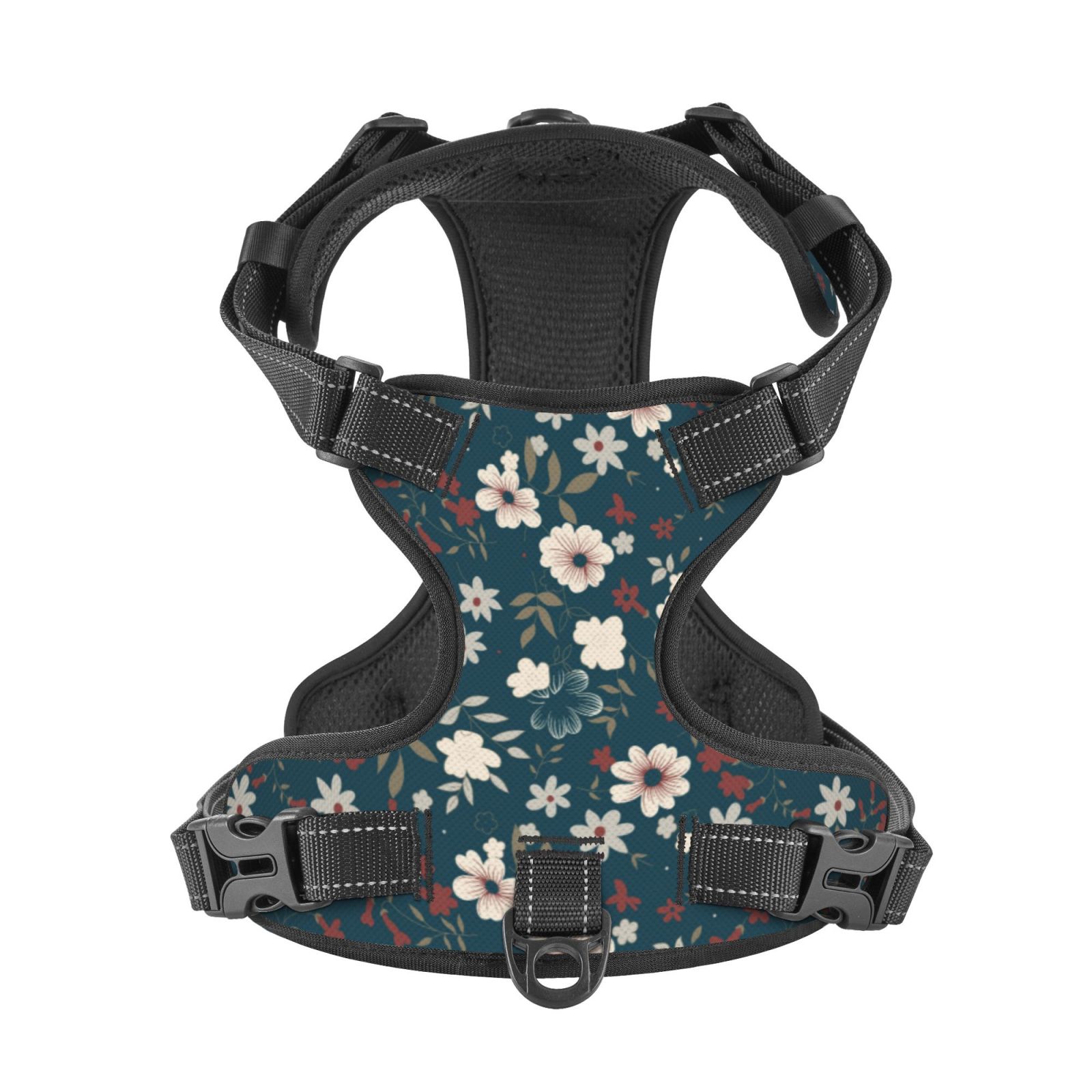 Kdxio Vintage Floral Print No Pull Dog Harness Adjustable Reflective Oxford Easy Control Medium Large Dog Harness for Training and Everyday-X-Large