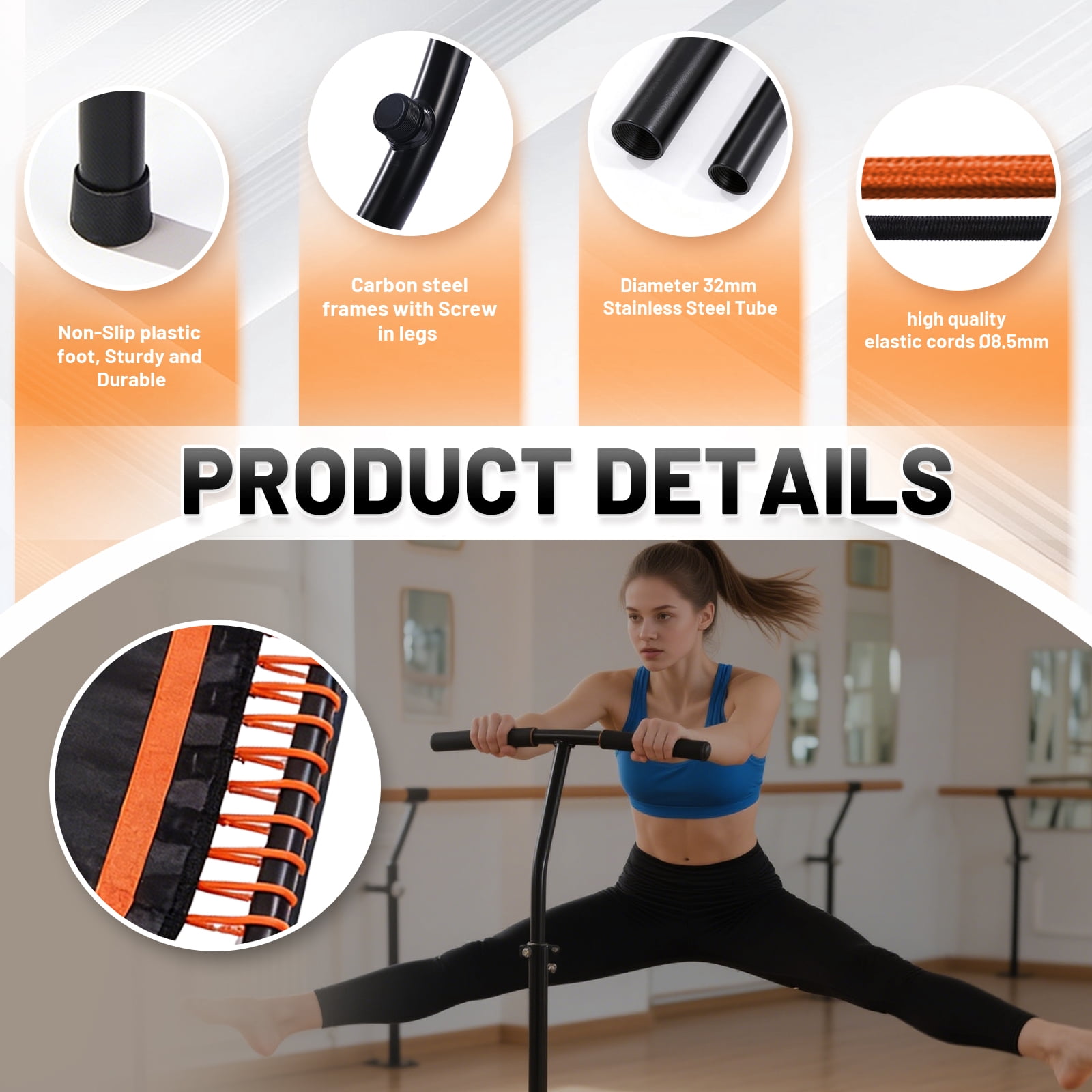 48 Inch Mini Fitness Rebounder with 3-Level Adjustable Handlebar, Quiet Bungee Trampoline, 330LBS Capacity for Indoor Outdoor Cardio & Strength Training