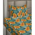 thumbnail image 2 of Ambesonne Tropical Fitted & Flat Sheet with Sham 3 Pcs Set, Papaya Fruits and Flowers, Twin, Teal and Burnt Orange, 2 of 4