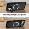 thumbnail image 4 of Magnetic Case for iPhone 16 with Kickstand, Compatible with Magsafe, Built-in Camera Stash Stand, Military Protection, Skin Feeling Hybrid Phone Case for iPhone 16, Black + Black, 4 of 9