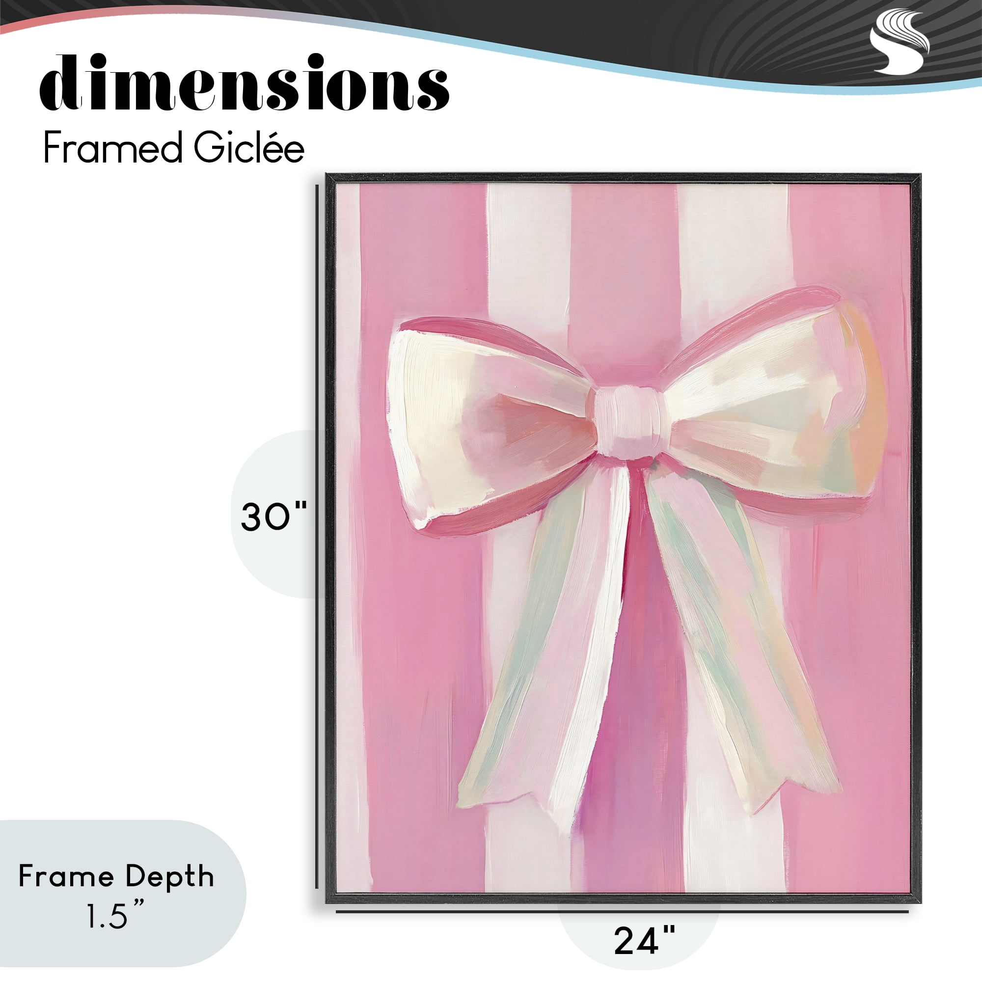 Stupell Industries Preppy Pink Bow on Stripes Black Framed Giclee Art, design by The Prints Vibe