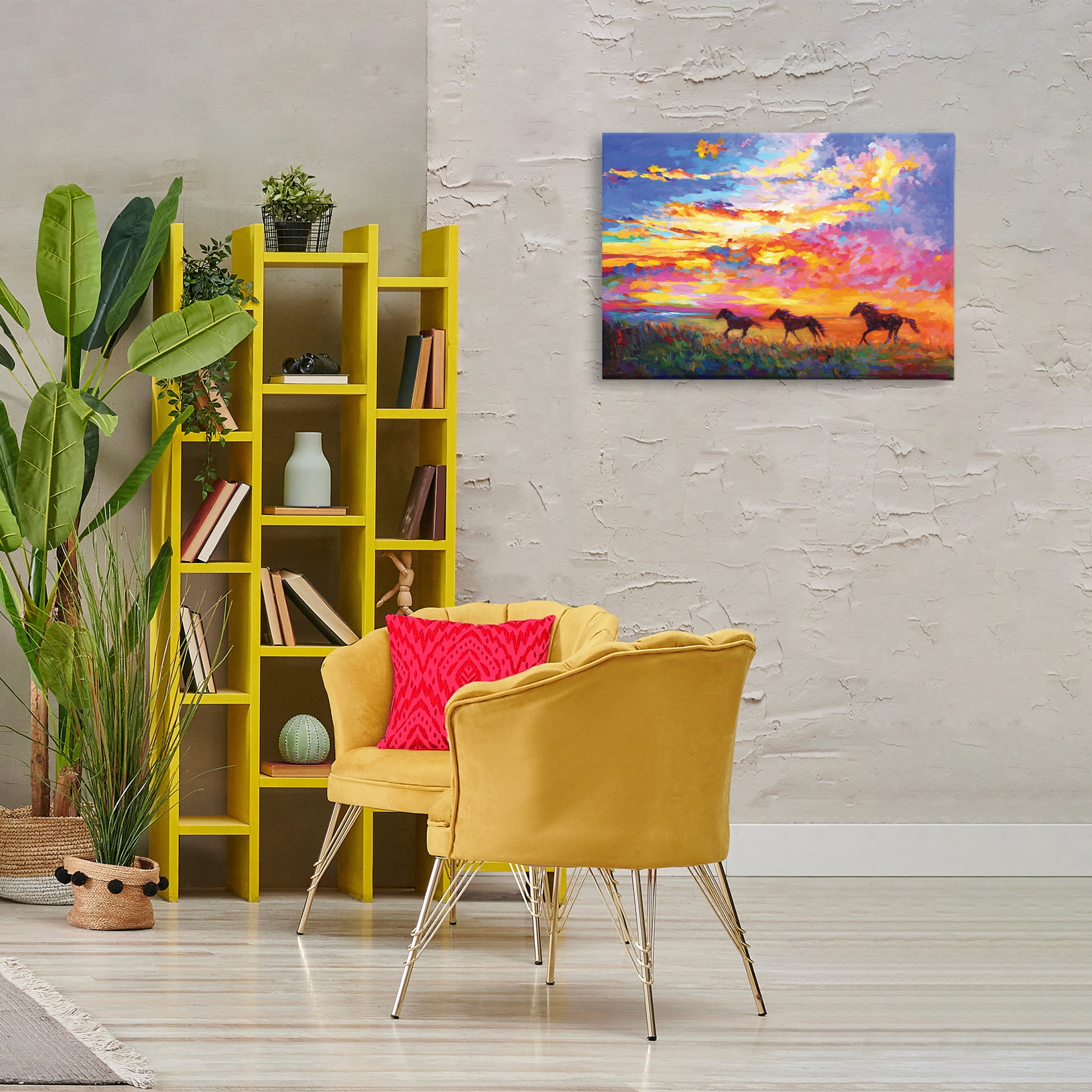 Stupell Industries Wild Horses at Sunset Landscape & Nature Painting Wrapped Canvas Art Print Wall Art, 30 x 20