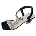 thumbnail image 2 of AXXD Black Sandals for Women Summer Plus-size Elastic Flower Crystal Heel Pullover Sexy Sandals, 2 of 9