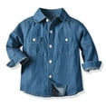 thumbnail image 6 of TIREOW Boys Denim Button Down Shirt Long Sleeve Lightweight Chambray Tops Boys Girls Middle Kids Autumn Thin Casual Denim Lapel Jacket Shirt, 6 of 6