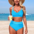 thumbnail image 4 of Duqingm Two Piece Sets for Women Womens Sexy 2 Piece Bikini Sets Cheeky High Cut Bathing Suit Color Block Textured Swimsuits 2026 Blue,L, 4 of 7
