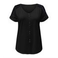 thumbnail image 4 of Gibobby Camisetas Mujer Baratas Manga Corta Mujer Casual Color sólido Cuello redondo Manga corta Botón Encaje Camiseta Top(Negro,XL), 4 of 5
