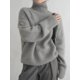 thumbnail image 3 of Suéter holgado de cuello alto 100% cachemira pura para mujer, suéter de lana grueso para otoño e invierno, jersey de base perezosa, 3 of 5