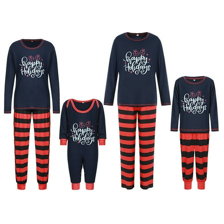 

JBEELATE Christmas Matching Family Pajamas Sets Letters Print Long Sleeve Tee and Stripe Pants Loungewear Holiday Sleepwear