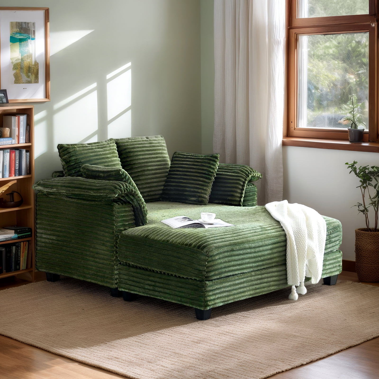 Ktaxon Corduroy Sofa Bed, Upholstered Comfy Sleeper with Pillow Arms, Lounge Chair with Lumbar Support Pillows, Ideal for Small Spaces Olive Green