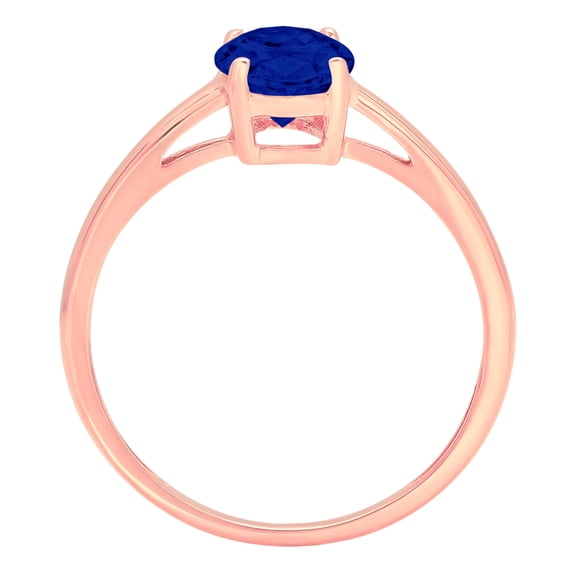 1 ct Oval Cut Simulated Blue Sapphire Solitaire Engagement Ring for Women in 18K Rose Gold