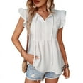 thumbnail image 5 of safuny Women's Trendy Babydoll Tops Solid Elegant Tops Puff Sleeve Tees V Neck Shirts Button Eyelet Vintage Clothing Fashion Summer White L, 5 of 8