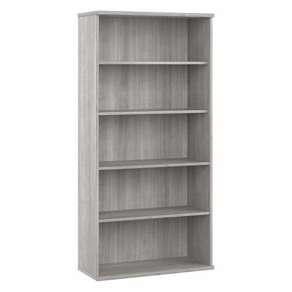 Maklaine Engineered Wood Tall 5 Shelf Bookcase in Platinum Gray